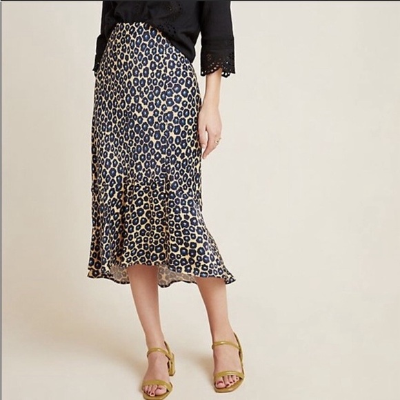 Anthropologie Dresses & Skirts - Anthropologie Maeve Janelle Leopard Bias Slip Skirt Silky with Slit Size xs